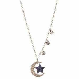 14K Gold w/ Diamond Star and Moon Charm Necklace